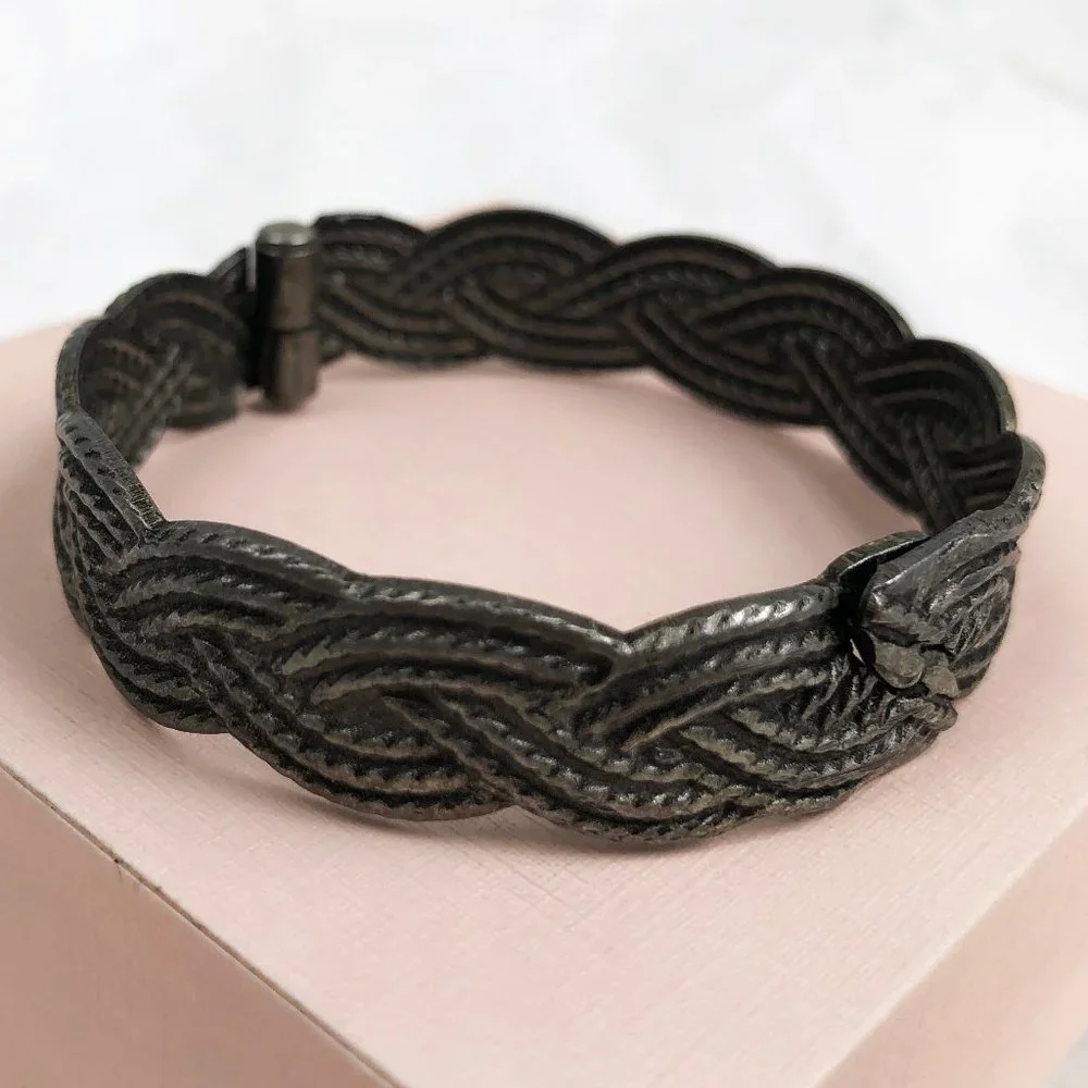 Wide metal rustic bangle, wicker bracelet bangle, stylish jewelry gift